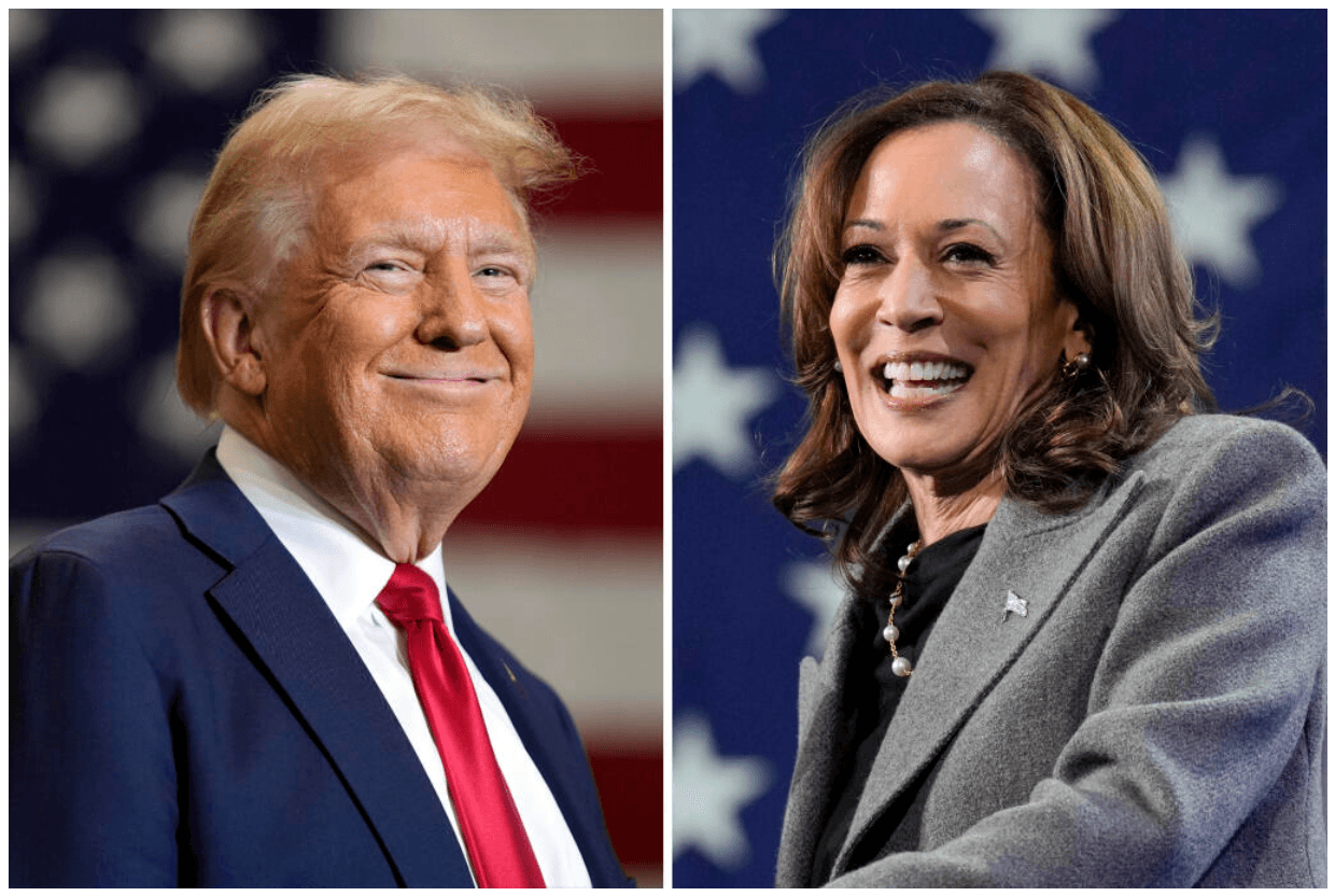 Republican President-elect Donald Trump, left, and Democratic presidential nominee Vice President Kamala Harris, right.